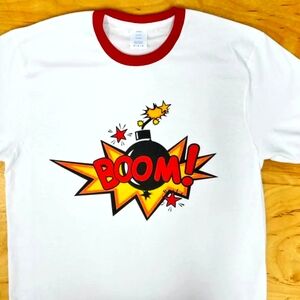 NWT Boom Graphic Tee with Red Trim
